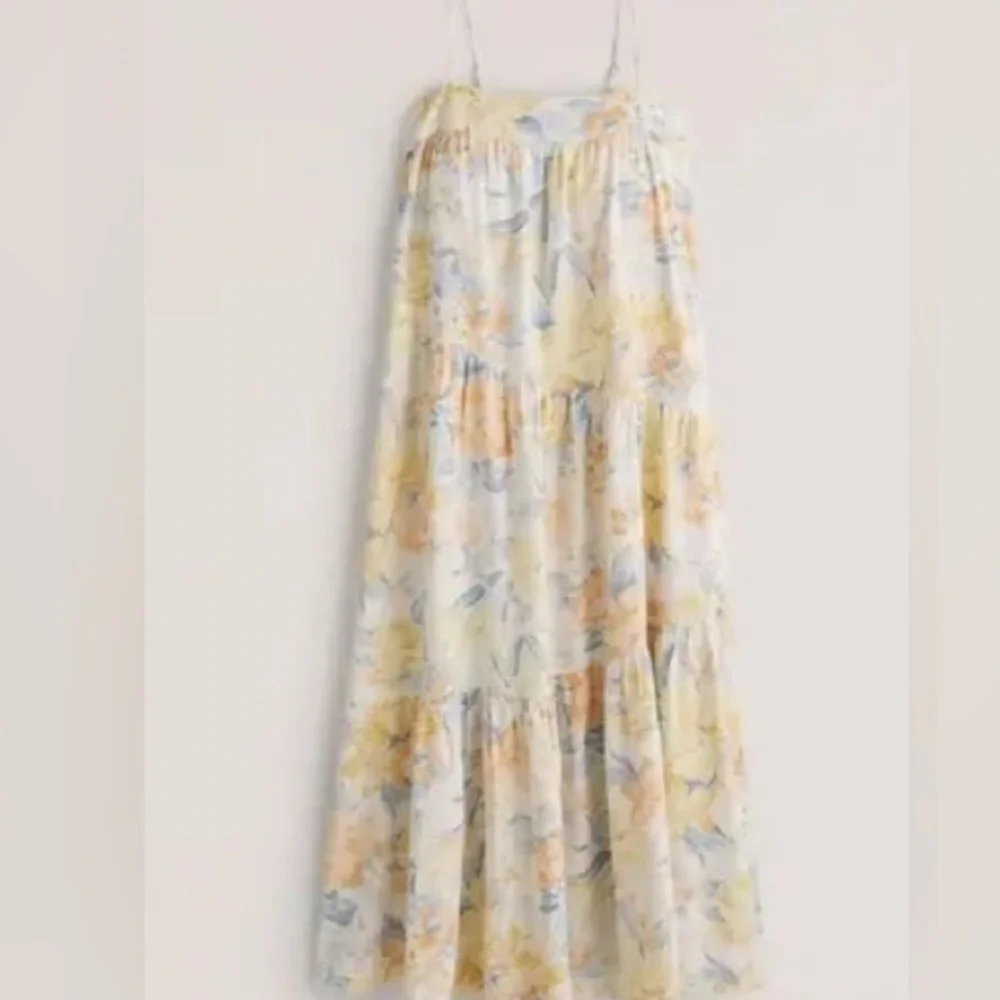 Abercrombie & Fitch Charlie linen maxi dress pastel yellow and blue size M Tall